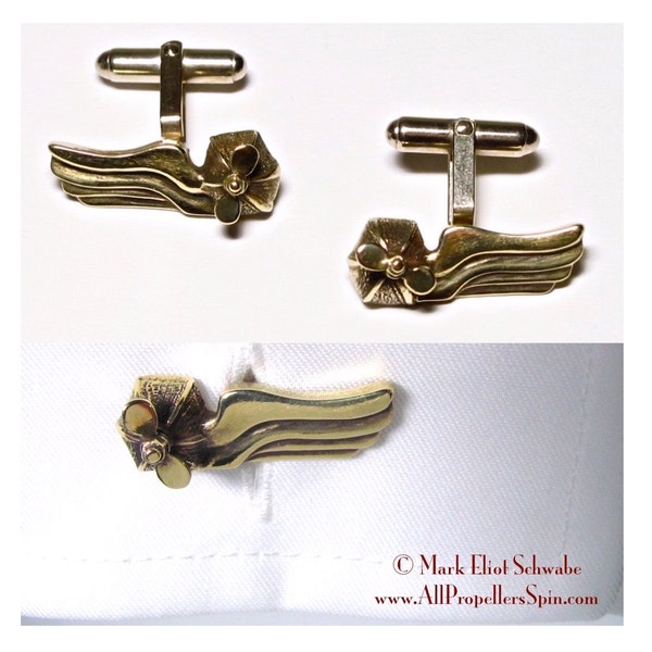 Wings & Propeller Interactive SteamPunk cuff links - Airship style - propeller spins!