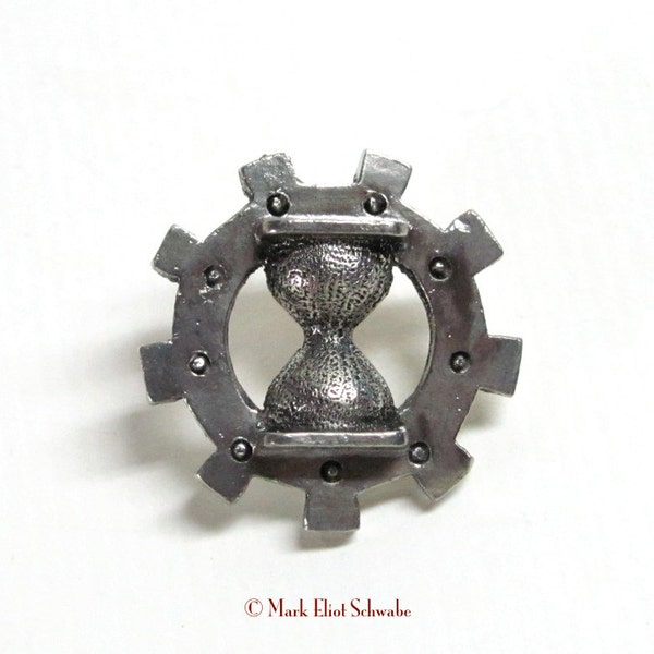 Time Travel Aid SteamPunk tac pin collar pin - the industrial gear & the time travel hourglass are iconic symbols of SteamPunk style