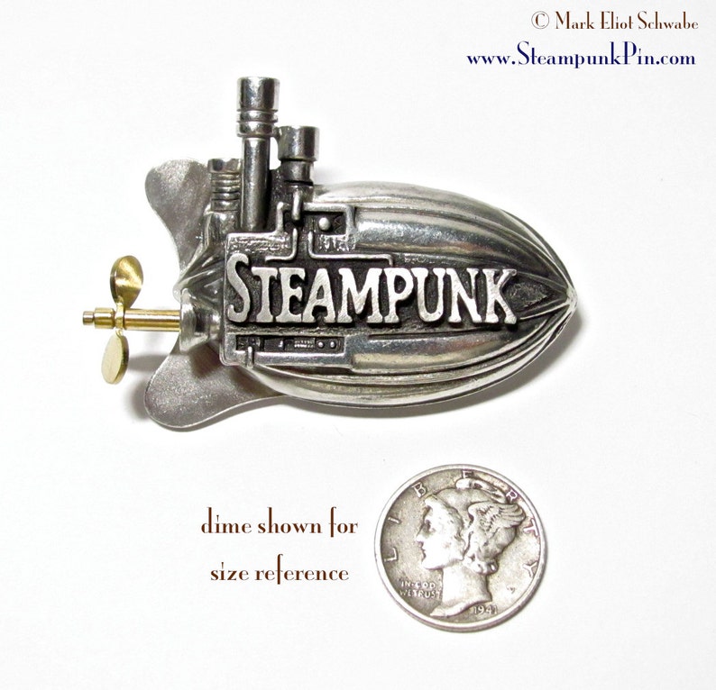 Steampunk pin, the word Steampunk front & center declare your style This is the limited edition version with SPINNING propeller image 4