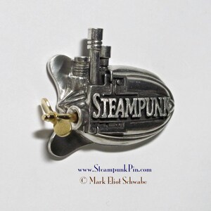 Steampunk pin, the word Steampunk front & center declare your style This is the limited edition version with SPINNING propeller image 2