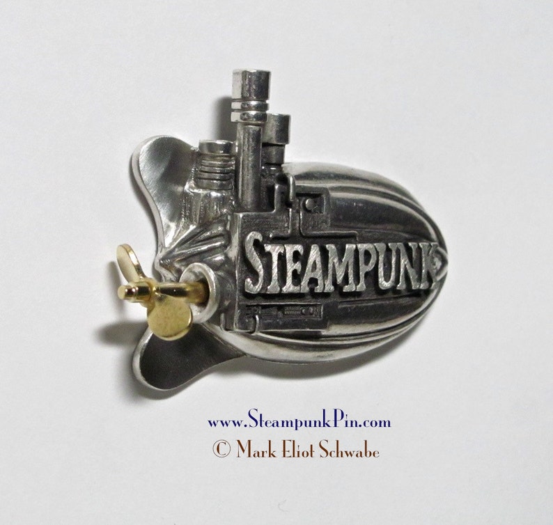 Steampunk pin, the word Steampunk front & center declare your style This is the limited edition version with SPINNING propeller image 2