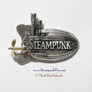 Steampunk pin, the word Steampunk front & center declare your style This is the limited edition version with SPINNING propeller image 1