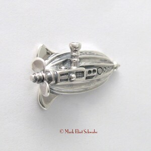 Sterling Silver Airship brooch pin It is interactive the propeller spins a great gift for the Steampunk or Sci Fi fan on your list image 3