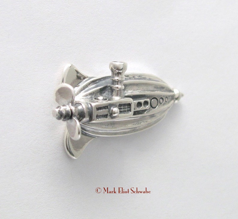 Sterling Silver Airship brooch pin It is interactive the propeller spins a great gift for the Steampunk or Sci Fi fan on your list image 3