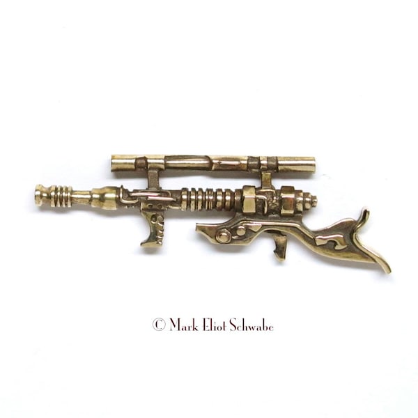 Sci Fi/Steampunk blaster, military style double tac pin, BRASS limited edition of 1000 - FREE SHIPPING