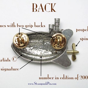 Steampunk pin, the word Steampunk front & center declare your style This is the limited edition version with SPINNING propeller image 5