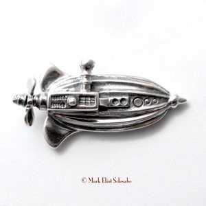 Sterling Silver Airship brooch pin It is interactive the propeller spins a great gift for the Steampunk or Sci Fi fan on your list image 2