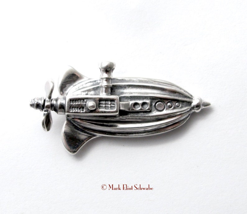 Sterling Silver Airship brooch pin It is interactive the propeller spins a great gift for the Steampunk or Sci Fi fan on your list image 2