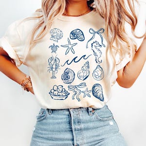 Coquette Seashell Shirt, Comfort Colors Coastal Summer Tee, Trendy Shellfish Best Friend Gift, Beachy Shell Swim Crewneck, Ocean Bow Tshirt