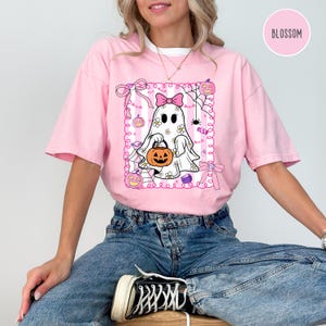 Cute Ghost Halloween T-Shirt, Pink Girly Bows Halloween Tee,  Spooky Shirt, Halloween Costume, Cute  Tee, Ghostly Apparel, Fun Fall T-Shirt