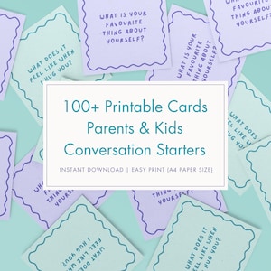 Más de 100 tarjetas para iniciar conversaciones entre padres e hijos / Ideas para conversaciones durante la cena / Preguntas sobre relaciones / Preguntas familiares / Tarjetas imprimibles