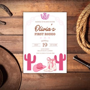Pink First Rodeo Girls Birthday Party Invitation