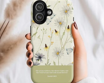 Personalized Bible Verse Phone Case with Watercolor Floral Design
