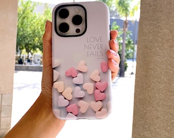 Love Never Fails Phone Case, Heart Pattern Tough Case