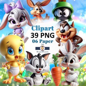 Pacote Looney Tunes PNG, 80 Looney Tunes PNG, Adesivos de Aniversário PNG, Clipart Fofo, Vetor de Desenho Animado, Personagem Baby Tunes, Arte Digital Cricut