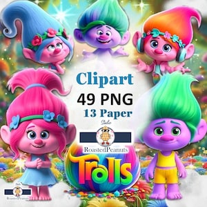 トロールズのPNGクリップアートバンドル - 昇華転写用のカラフルなキャラクター、誕生日パーティーのデコレーション、トロールズの印刷可能なデコレーション、トロールズのバンドル、かわいい