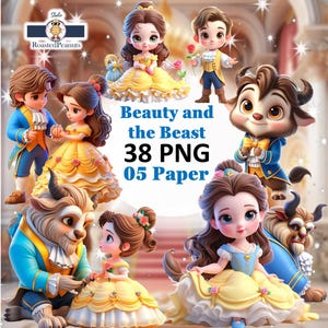 Set di Clipart della Principessa Belle, La Bella e la Bestia, Carini PNG, File DOWNLOAD DIGITALE per la stampa, La Bella e la Bestia per macchine da taglio