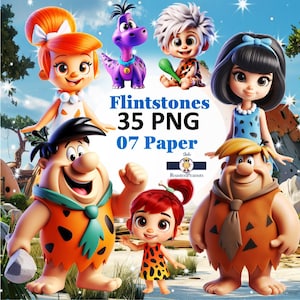 Pacote Flintstones PNG, Adesivos de Aniversário PNG, Clipart Fofo, Vetor de Desenho Animado, Personagem Flintstones, Arte Digital Cricut, Família da Idade da Pedra png