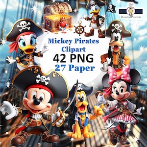 Mickey Pirates Clipart PNG, Myszka Miki i jego przyjaciele, Kapitan Miki i przyjaciele, Ilustracja piratów, Kreskówka Mickey Pirates, Minnie