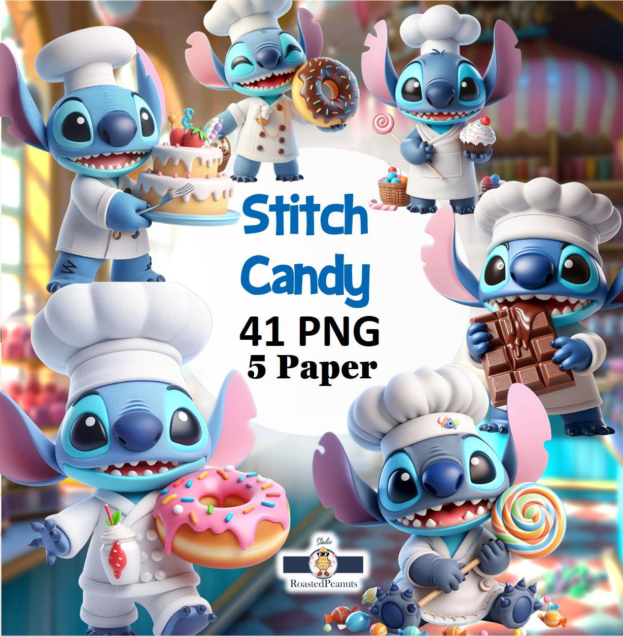 Stitch Donautes clipart set, Stitch PNG, Stitch cup cake png, Stitch candy clipart, Stitch birthday cake png, Stitch with chocolates clipart