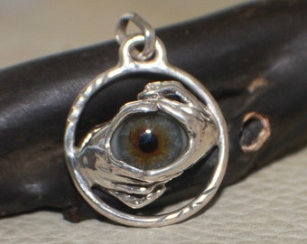 Hazel Prosthetic Glass Eye Two Hand Peace Pendant Sterling Silver