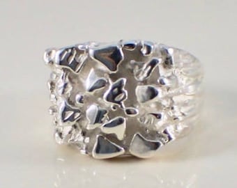 Size 9 Sterling Silver Handmade Nugget Statement Ring