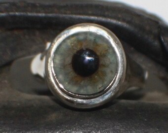 Size 8 Sterling Silver Prosthetic Glass Eye Ring