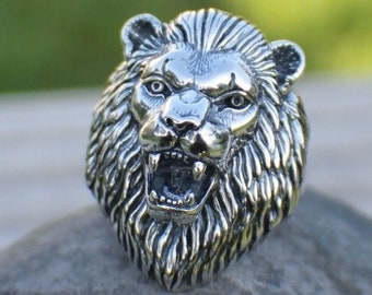 Sterling Silver Large Lion Head Ring Sz 10