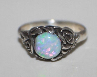 Opal Rose Ring Size 5.5 or sz 9 Sterling Silver