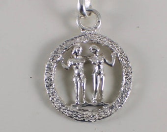 Sterling Silver 3/D Gemini Pendant Charm Necklace