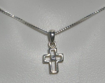 Small Sterling Silver Cross with CZ Stone Pendant, Charm with 925 chain