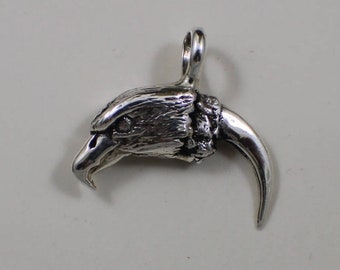 Eagle Head with Talon Claw Pendant Sterling Silver