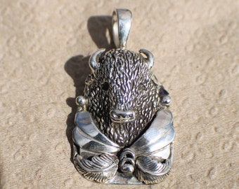 Buffalo Head Pendant, Sterling Silver, Buffalo Jewelry