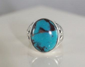 Sterling Silver Thunderbird Turquoise Ring, Size 12, December Birthstone