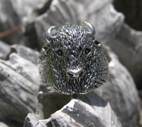Large Sterling Silver Buffalo Head Ring Etsy