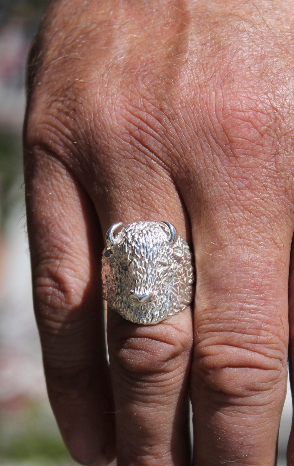 Large Sterling Silver Buffalo Head Ring Etsy