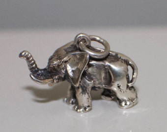 3D Heavy Elephant Charm Sterling Silver 18" Sterling Rope Chain