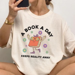 Book A Day Retro Shirt | Bookish Mental Health Shirt |  Read More Book Lover Bookworm BookTok Romance Reader Book Addict Romantasy