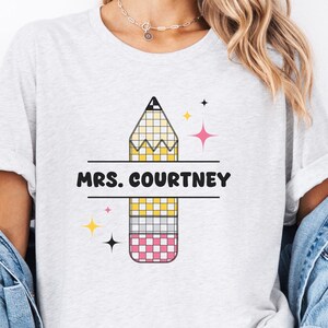 Personalized Teacher Pencil Shirt, Custom Name Teacher TShirt, Teacher T Shirt, Gift for Teacher, Cute Teacher Tee, Retro Teacher Shirt