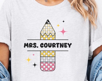 Personalized Teacher Pencil Shirt, Custom Name Teacher TShirt, Teacher T Shirt, Gift for Teacher, Cute Teacher Tee, Retro Teacher Shirt