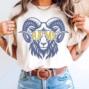 Maglietta vintage dei Rams, maglietta vintage con mascotte e spirito di squadra dei Rams, spirito di ritorno a scuola, maglietta per il tailgate dei Rams, maglietta Comfort Colors® per il giorno della partita dei Rams