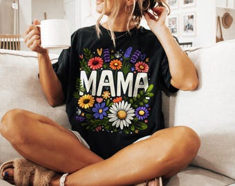 Floral Mama Shirt, Mama Floral Wreath Shirt, Spring Mom Shirt, Gift For Mom, Mothers Day Shirt, Comfort Colors Mom Shirt, Mom Sweatshirt