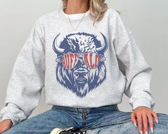Sudadera de cuello redondo de los Buffalo Football, regalos vintage para aficionados para el día del partido, ropa deportiva de moda, sudadera unisex de los Buffalo, equipamiento para aficionados al fútbol.
