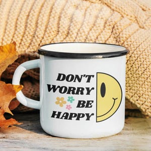 Don&#39;t Worry Be Happy, Flower Smiley Face Mug, Smiley Face Mug, Flower Mug, Smiley Mug, Happy Face Mug