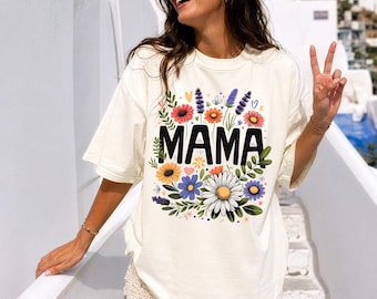 Floral Mama Shirt, Mama Floral Wreath Shirt, Spring Mom Shirt, Gift For Mom, Mothers Day Shirt, Comfort Colors Mom Shirt, Mom Sweatshirt