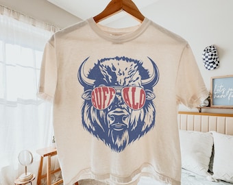 Vintage Buffalo Shirt, Comfort Colors® Crop Top, Buffalo Game Day, Buffalo Mascot Crop Top, Sports Shirt, Tailgate Football Tee