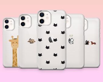 Clear Animal Phone Case Transparent Cute Simple Cover for iPhone 17, 16e, 15, 14, 13, 12, Samsung S25, S24, S23, S22, A16, A56, Pixel 10, 9A