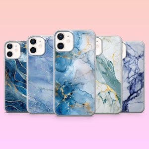 Blue Marble Phone Case Elegant Marmor Cover for iPhone 16 Pro, 15, 14, 13, 12, Samsung S25, S24, S23, S22, A16, A55, A35, Pixel 9Pro XL, 8