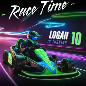 Modèle d'Invitation d'anniversaire de karting, course d'anniversaire Evite, anniversaire de garçons, téléchargement numérique de fête de karting, invitation modifiable, Canva