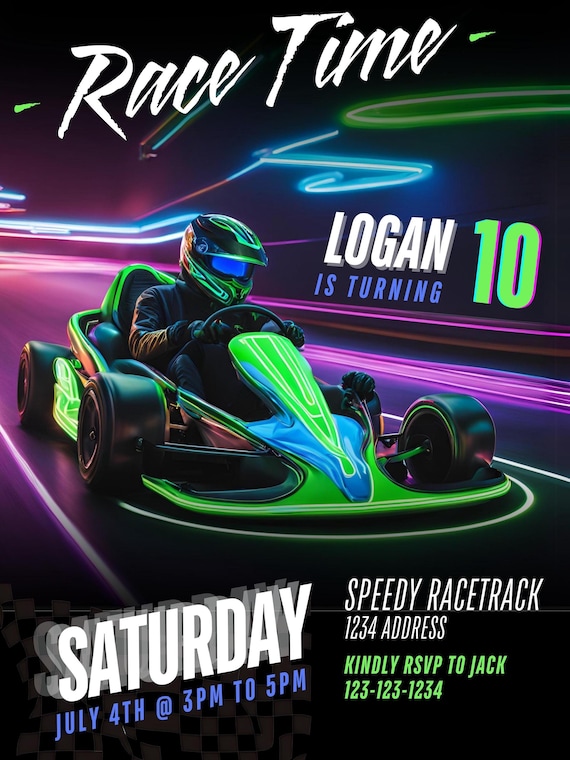 Go Kart Birthday Invitation Template, Racing Birthday Evite, Boys Birthday, Go-Kart Party Digital Download, Editable Invite, Canva